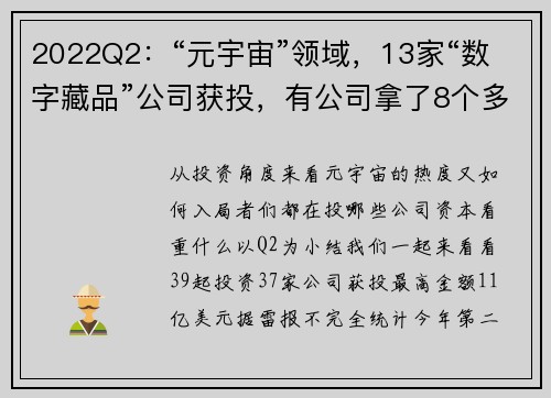2022Q2：“元宇宙”领域，13家“数字藏品”公司获投，有公司拿了8个多亿